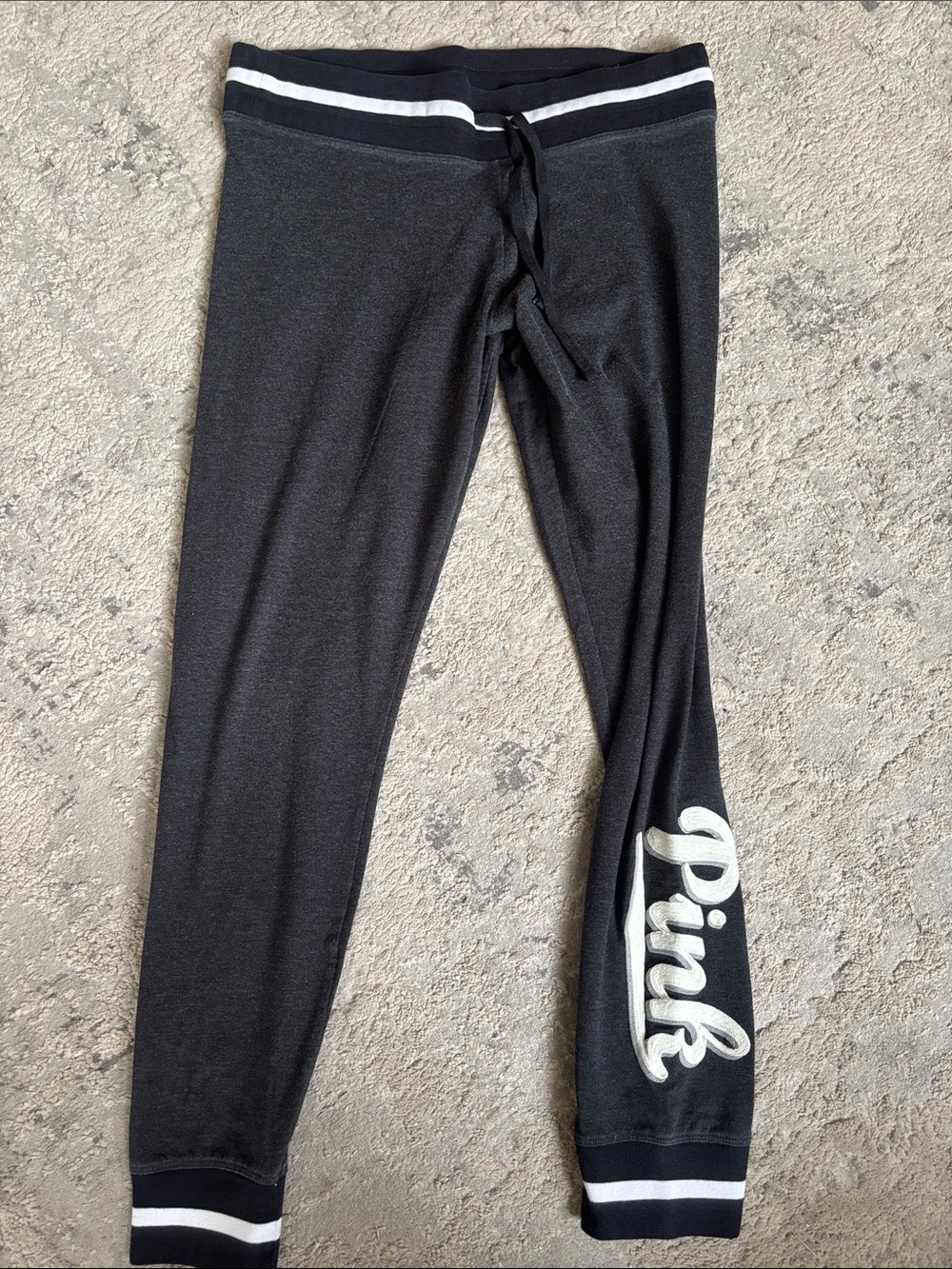 PINK Victoria's Secret Black Leggings with White Logo and Stripe